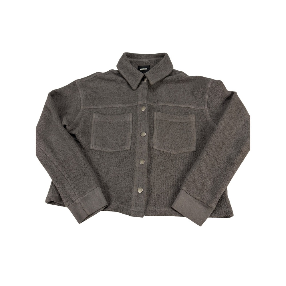 Monrow Womens Cotton Fleece Shacket Charcoal Gray Snap Button Pocket Jacket S